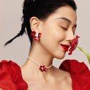 Red Iris Blossom Earrings