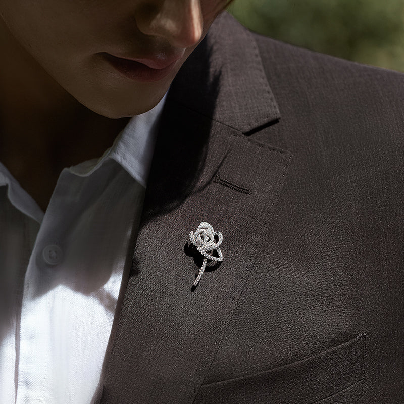 Sterling Silver Rose Brooch | HEFANG