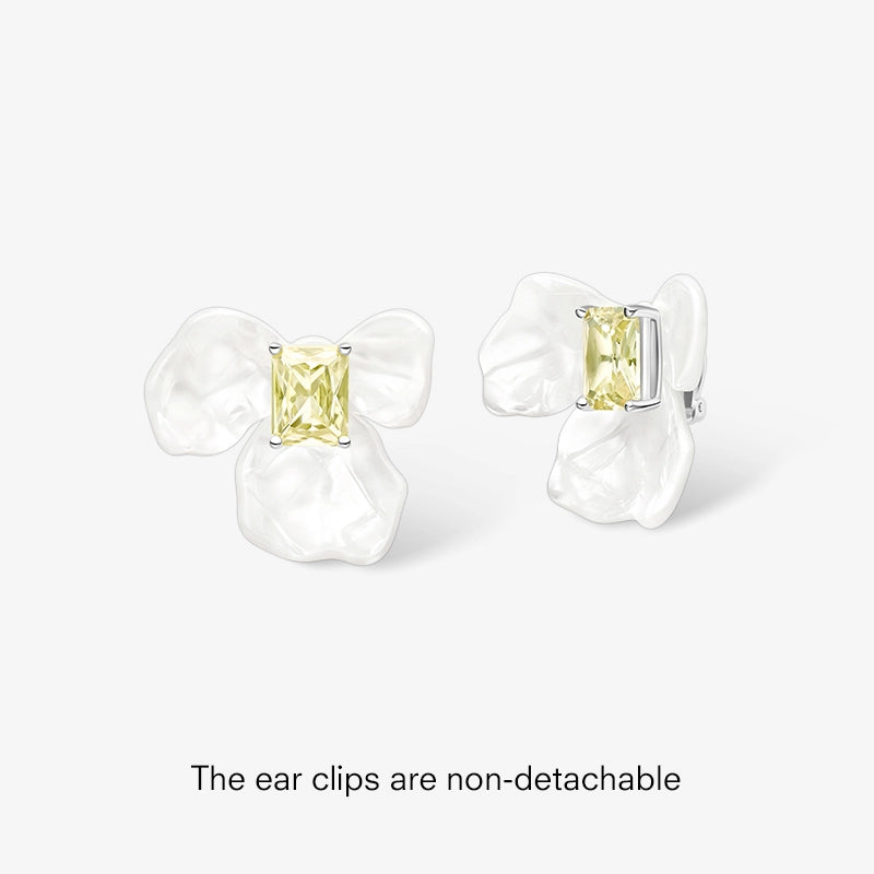 Sterling Silver Iris Blossom Earrings/Clips | HEFANG