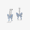 HEFANG Ice Blue Clip-On Butterfly Earrings - Statement 925 Silver Party Ear Cuffs with Nanostone